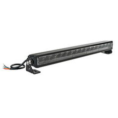 Schwarzer LED Lichtbalken von PILOT mit dunklem Aluminiumrahmen und klarer Polycarbonatlinse, inklusive Montagesatz und Anschlusskabeln.