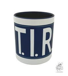 Tasse TIR blau, wei�er Aufdruck, blaues Innere und Henkel.