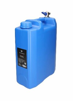 Blauer Tekson Wasserkanister 10L mit Wasserhahn und Schraubverschluss.