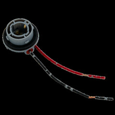 Graue Lampenfassung f�r LKW Puppen BA15S mit roten und schwarzen Kabeln.