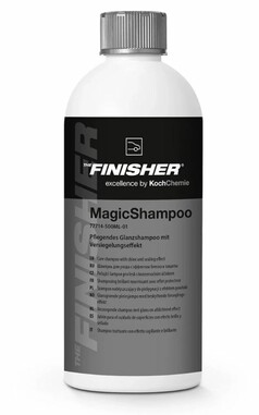 Wei�e Flasche Koch Chemie MagicShampoo 500ml mit silbernem Verschluss und schwarzem Etikett.