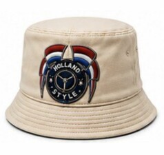 Beiger Fischerhut mit "Holland Style" Emblem und niederl�ndischer Flagge.