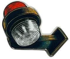 DTS PIN Pendelleuchte rot/wei�: Rote und wei�e Pendelleuchte mit Pfeilform.