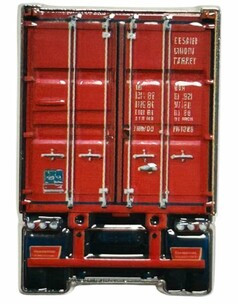 Roter DTS PIN Container mit sichtbaren Details und Beschriftungen.