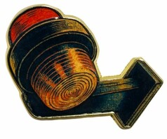 DTS PIN Pendelleuchte rot/orange, detailreiche Darstellung einer Warnleuchte mit Pfeilform.