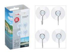 Saugn�pfe mit Haken, 4er Pack. Klare Saugn�pfe mit silbernen Haken.