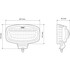 LED Fernscheinwerfer PILOT Glare Oval-Pro: Technisches Diagramm mit Vorder- und Seitenansicht und Halterung.