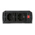Schwarzer Power Inverter mit zwei Schuko-Steckdosen, rotem Schalter und Statusanzeigen.