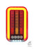 Rechteckiges LED R�cklicht mit gelbem Rahmen, roten und gelben Segmenten, sowie wei�en LEDs.