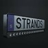 Schwarzer Strands LED Kennzeichenhalter mit integrierter Lichtleiste und silbernem Kennzeichen mit "STRANDS".