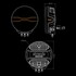 Technische Zeichnung des Strands Dragon Drive 9 Fernscheinwerfers. Zeigt das runde Aluminiumgeh�use mit FOR9T-Positionslichtern und Strands Logo.